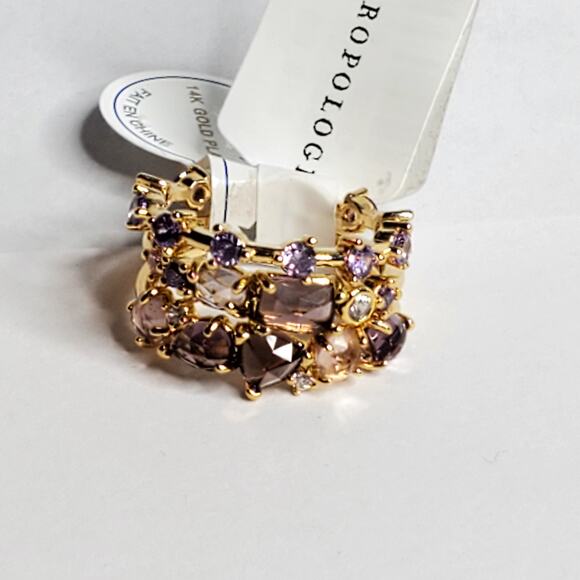 Anthropologie Stacked Birthstone Ring Set trio February Purple NWT Size 6 - Picture 1 of 11